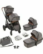 BabyGO Duo Kinderwagen - incl twee reiswiegjes - regenhoezen en verzorgingstas - Grijs