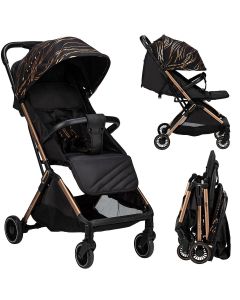 FreeOn Wandelwagen - Compacte lichtgewicht & Autofolding Buggy - Unique - Zwart-Goud (geschikt van 6mnd-15kg)