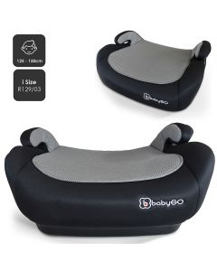 BabyGO autostoel Booster iSize - Zitverhoger - Stoelverhoger - Autogordel bevestiging - Zwart Melange (voor kinderen van 125 - 150cm)