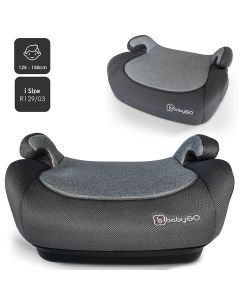 BabyGO autostoel Booster iSize - Zitverhoger - Stoelverhoger - Autogordel bevestiging - Grijs Melange (voor kinderen van 125 - 150cm)