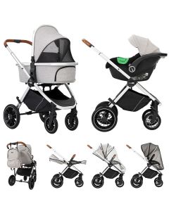 FreeON Kinderwagen Joy 3in1 - Wandelwagen & Reiswieg - Grijs (incl. i-Size autostoel)